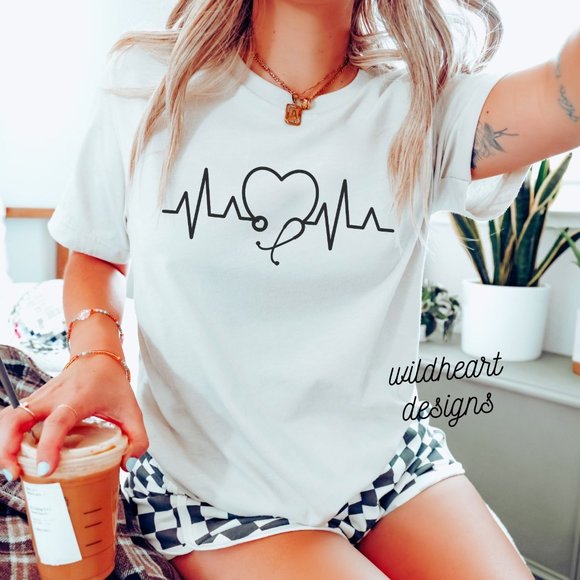 Tops - Nurse Shirt, Stethoscope T-shirt, Nurse Gift, Unisex Crew Neck Tee - White